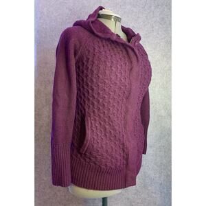 CAMBRIDGE Dry Goods Burgundy Full Zip Cable Knit Hooded Sweater, Women's Size M